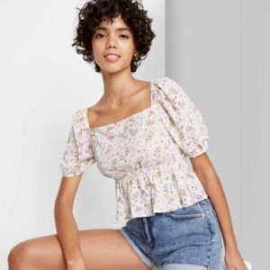 Wild Fable floral puff sleeve peplum top